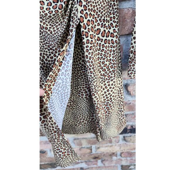 Norma Kamali Cocoa Animal Surplice Faux Wrap Stretch Jersey Dress Large - Picture 7 of 9